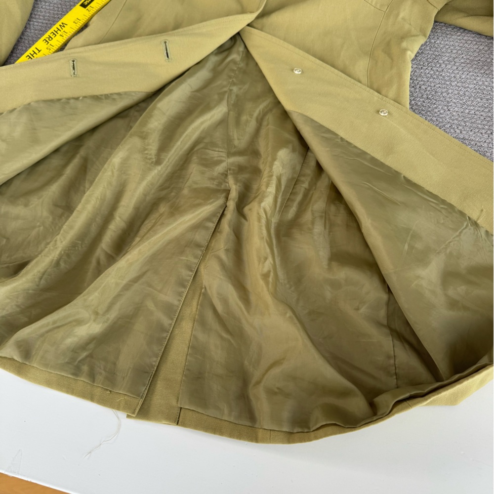Vintage John Paul Richard Uniform Chartreuse Olive Green Short Trench Coat Sz 6 - Picture 9 of 12